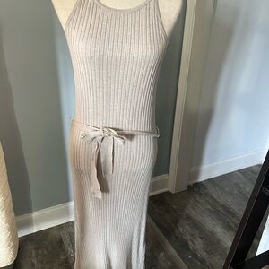 Ribbed Knit Beige Maxi Tank Dress